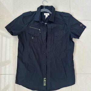 DIESEL Vintage Mens Black Cotton Short Sleeve Button Up Size L Made in India Y2K